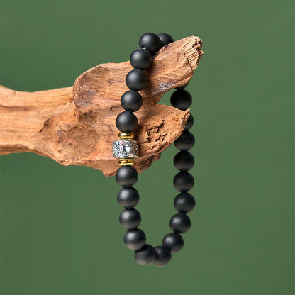 Buddhist Blessing Natural Frosted Black Onyx Buddha Face Support Bracelet