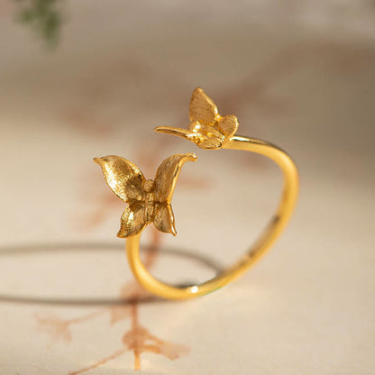 Buddhist Blessing 925 Sterling Silver Butterfly Love Ring