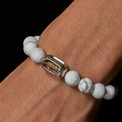Buddhist Blessing Natural White Turquoise Bead Om Mani Padme Hum Blessing Bracelet