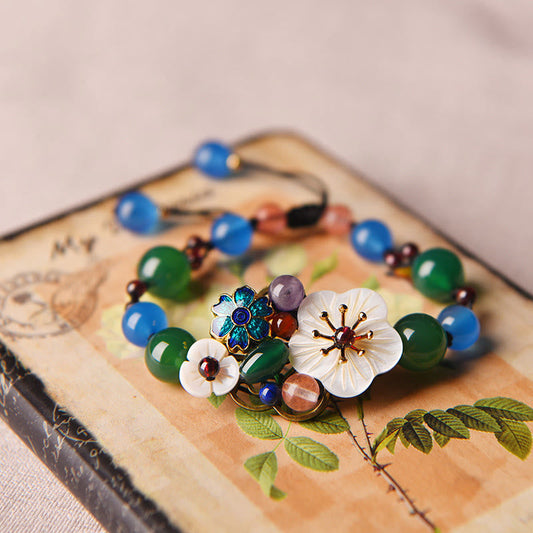 Buddhist Blessing Agate Shell Flower Support Bracelet