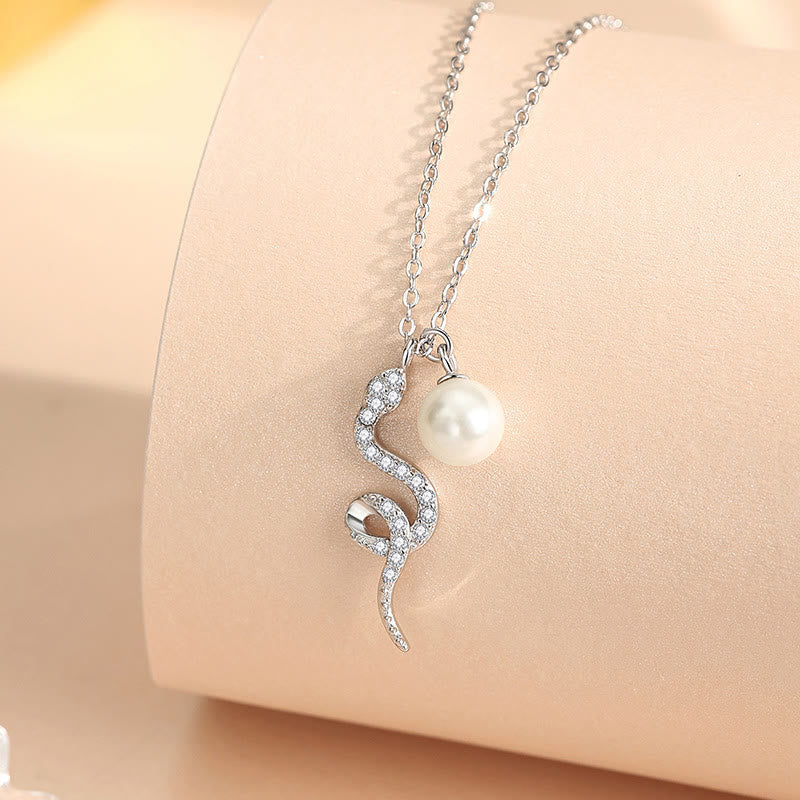 Buddhist Blessing 925 Sterling Silver Pearl Year Of The Snake Blessing Sincerity Necklace Pendant