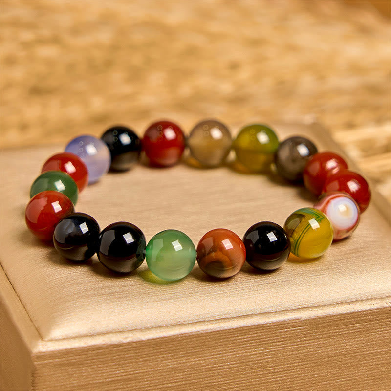Buddhist Blessing Natural Colorful Chalcedony Agate Harmony Bracelet