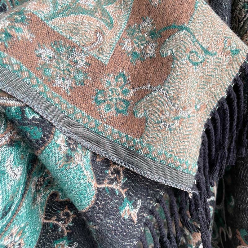 Buddhist Blessing Tibetan Cashew Flower Tassel Shawl Fall Winter Cozy Travel Scarf Wrap