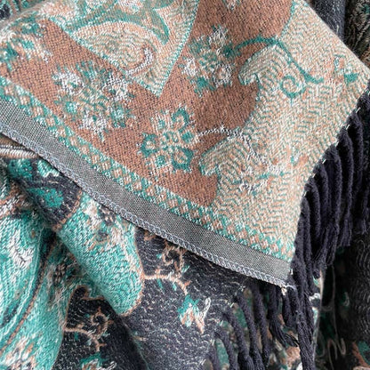 Buddhist Blessing Tibetan Cashew Flower Tassel Shawl Fall Winter Cozy Travel Scarf Wrap
