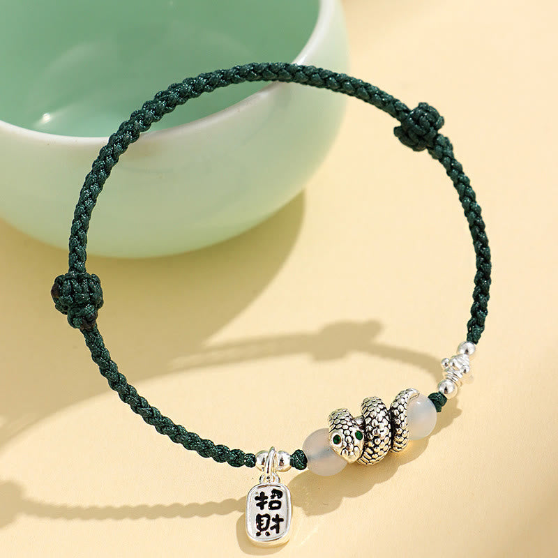 Buddhist Blessing Fu Character Agate Year Of The Snake Lucky Fortune Charm String Luck Bracelet