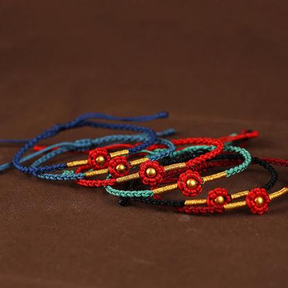 Buddhist Blessing 999 Gold Mini Bead Handmade Flower Design Luck Protection Rope Bracelet