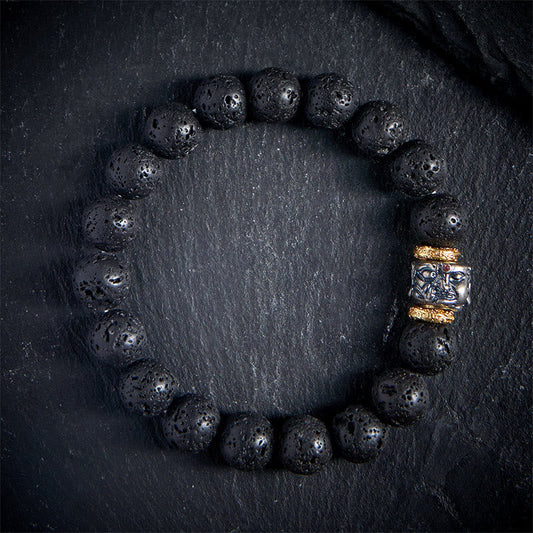 Buddhist Blessing Natural Lava Rock Buddha Face Support Bracelet