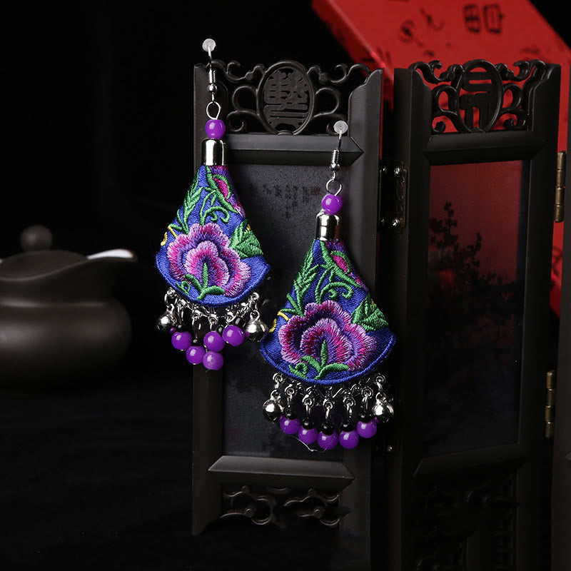 Buddhist Blessing Handmade Yi Embroidery Flower Harmony Earrings