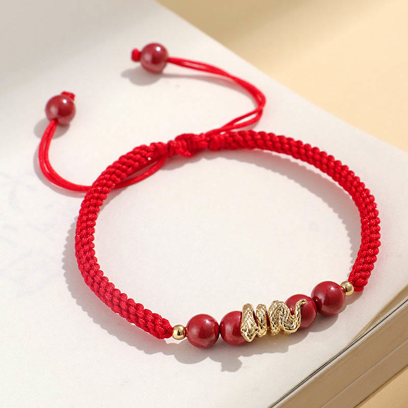 Buddhist Blessing Cinnabar Handmade Year Of Snake String Protection Braided Bracelet