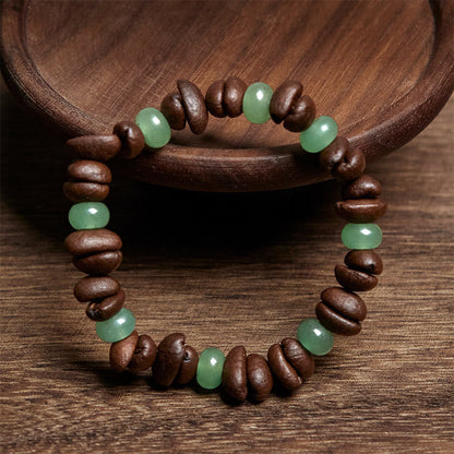 Buddhist Blessing Natural Coffee Beans Green Aventurine Huanglong Jade Beads Bracelet