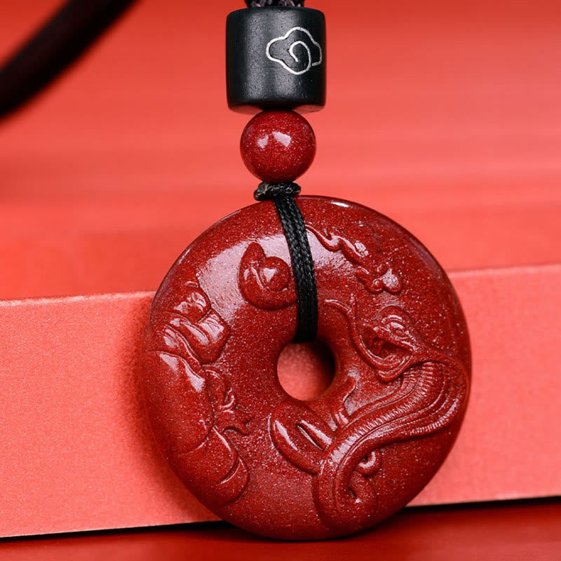 Buddhist Blessing Chinese Zodiac Cinnabar Peace Buckle Calm Necklace Pendant