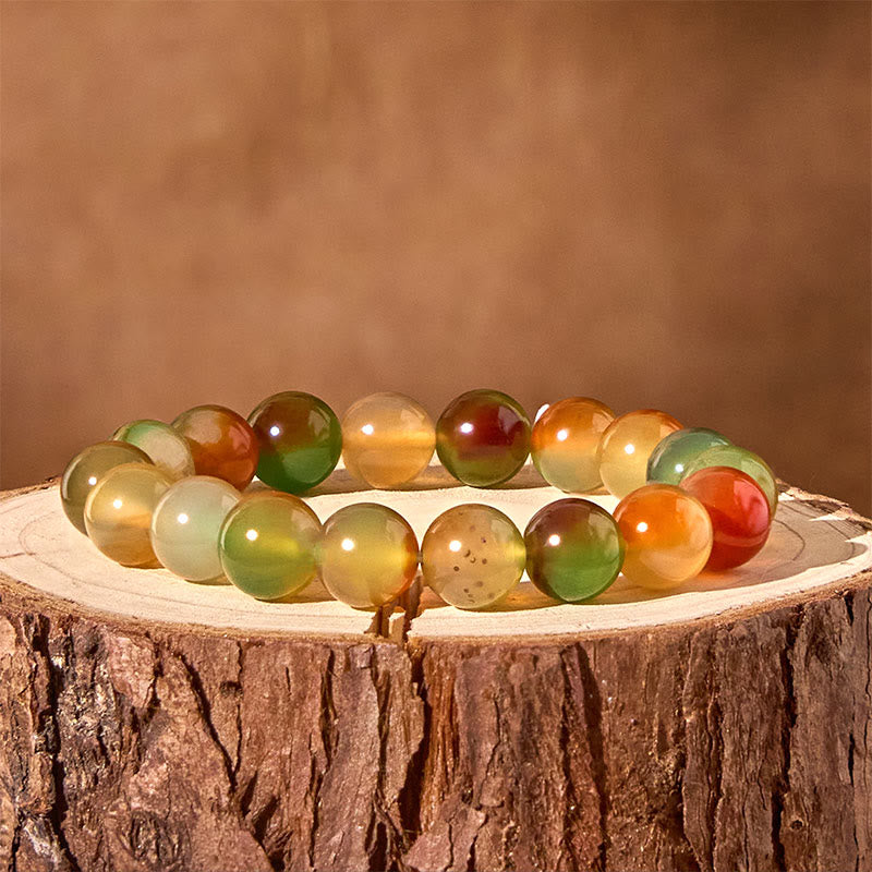 Buddhist Blessing Natural Colorful Peacock Agate Courage Purify Bracelet