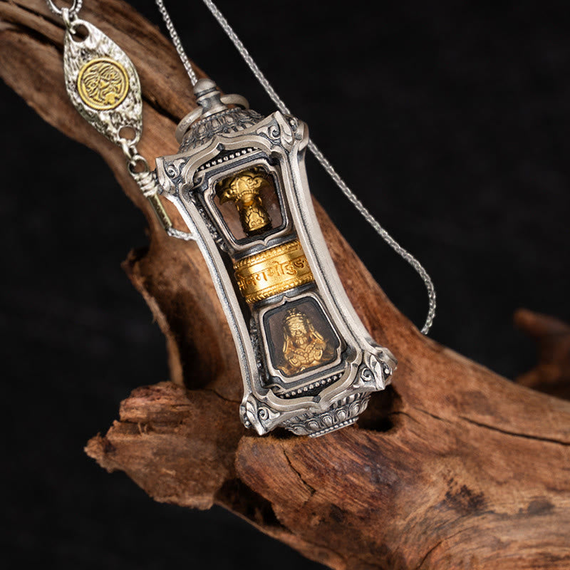 Buddhist Blessing 925 Sterling Silver Tibetan Zakiram Goddess of Wealth Blessing Necklace Pendant