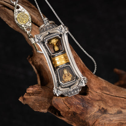 Buddhist Blessing 925 Sterling Silver Tibetan Zakiram Goddess of Wealth Blessing Necklace Pendant