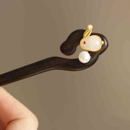 Buddhist Blessing Auspicious Cloud Sandalwood Rabbit Protection Hairpin