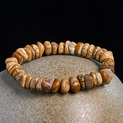 Buddhist Blessing Picture Jasper Irregular Blocks Balance Bracelet