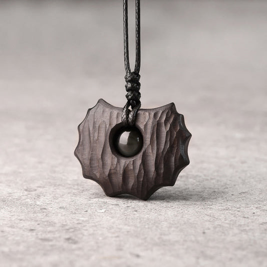 Buddhist Blessing Ebony Wood Obsidian Irregular Shape Peace Calm Necklace Pendant