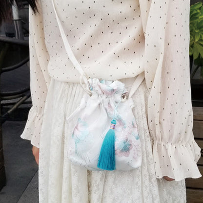 Buddhist Blessing Embroidered Flowers Cherry Blossoms Vine Canvas Crossbody Bag Shoulder Bag