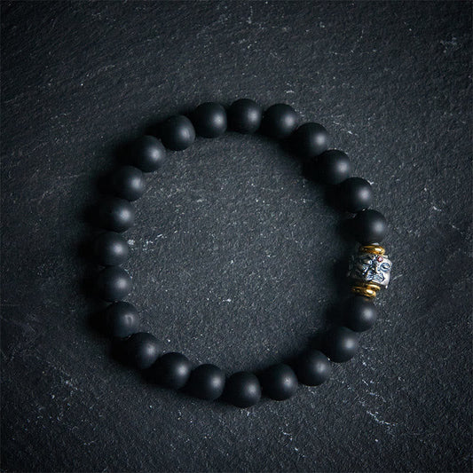 Buddhist Blessing Natural Frosted Black Onyx Buddha Face Support Bracelet