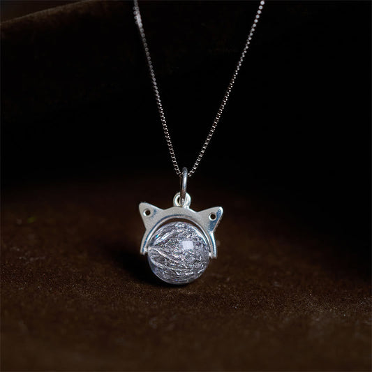 Buddhist Blessing 925 Sterling Silver Natural Silver Super Seven Crystal Cat Necklace Pendant