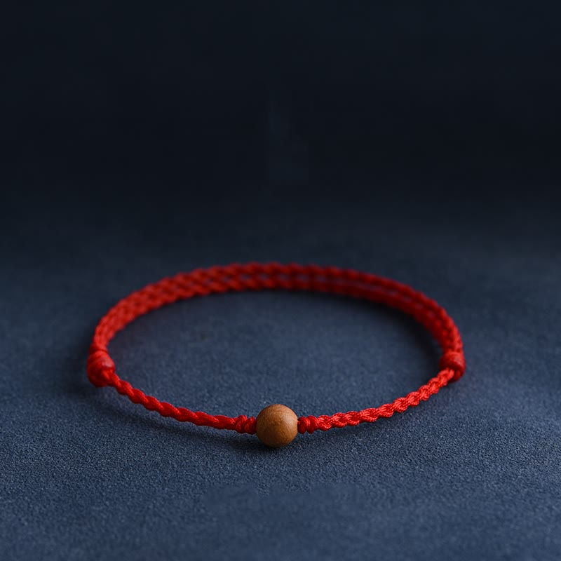 Buddhist Blessing Natural Peach Wood Bead Ward Off Evil Spirits Braided Bracelet