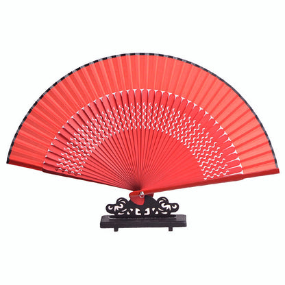 Buddhist Blessing Flower Rabbit Spray Painting Handheld Cotton Linen Fabric Bamboo Folding Fan