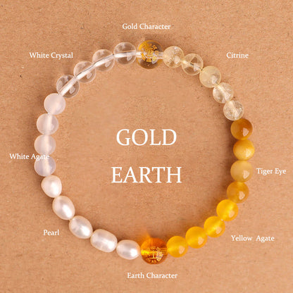 Buddhist Blessing Five Elements Various Agate Crystal Black Onyx Green Chalcedony Aquamarine Wisdom Bracelet