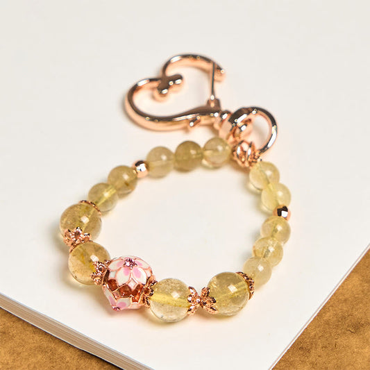 Buddhist Blessing Golden Rutilated Quartz Wealth Key Chain Hanging Decoration