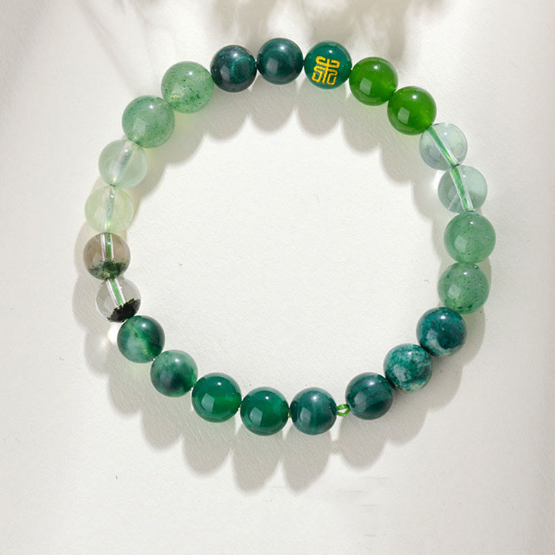 Buddhist Blessing Five Elements Various Agate Crystal Rutilated Quartz Tiger Eye Yellow Agate Citrine Luck Bracelet