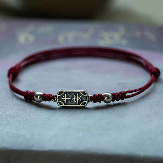 Buddhist Blessing Handmade 925 Sterling Silver Peace And Joy Safe Well Protection Braided Bracelet