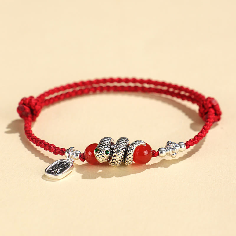 Buddhist Blessing Fu Character Agate Year Of The Snake Lucky Fortune Charm String Luck Bracelet