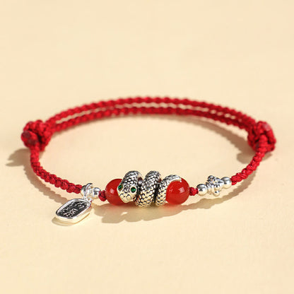 Buddhist Blessing Fu Character Agate Year Of The Snake Lucky Fortune Charm String Luck Bracelet