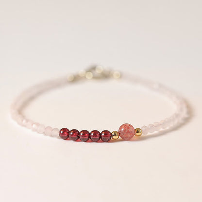 Buddhist Blessing 2mm Rose Quartz Garnet Strawberry Quartz Ultra-Thin Beads Healing Energy Bracelet