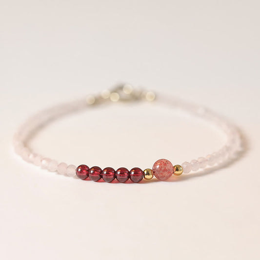 Buddhist Blessing 2mm Rose Quartz Garnet Strawberry Quartz Ultra-Thin Beads Healing Energy Bracelet
