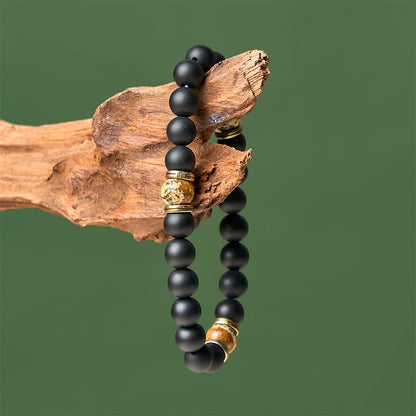 Buddhist Blessing Natural Frosted Black Onyx Picture Jasper Fortune Bracelet