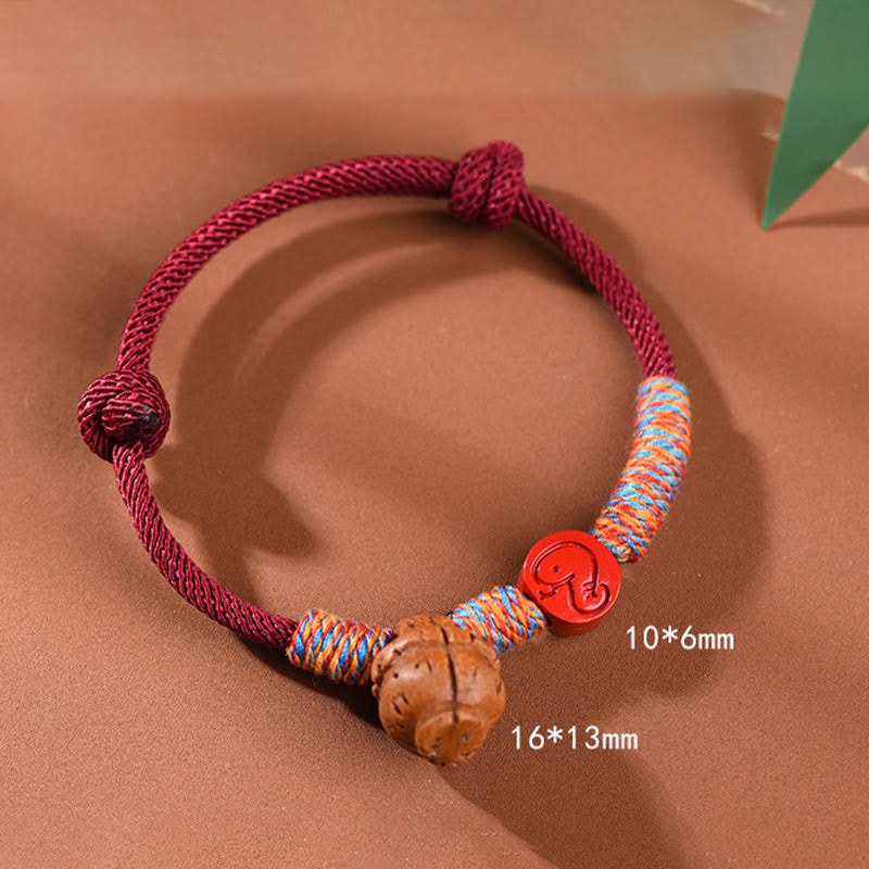 Buddhist Blessing Handmade Chinese Zodiac Red String Peach Pit Cinnabar Luck Bracelet