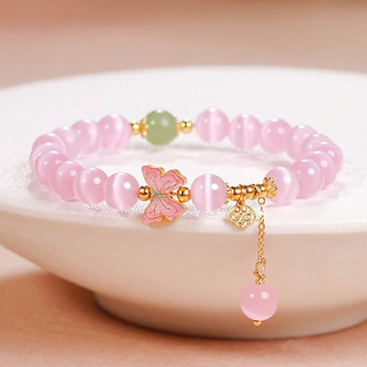 Buddhist Blessing 925 Sterling Silver Cat's Eye Hetian Jade Butterfly Peace Lock Charm Peace Bracelet