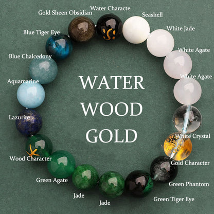 Buddhist Blessing Five Elements Various Agate Crystal Green Strawberry Quartz Sun Stone Wealth Bracelet