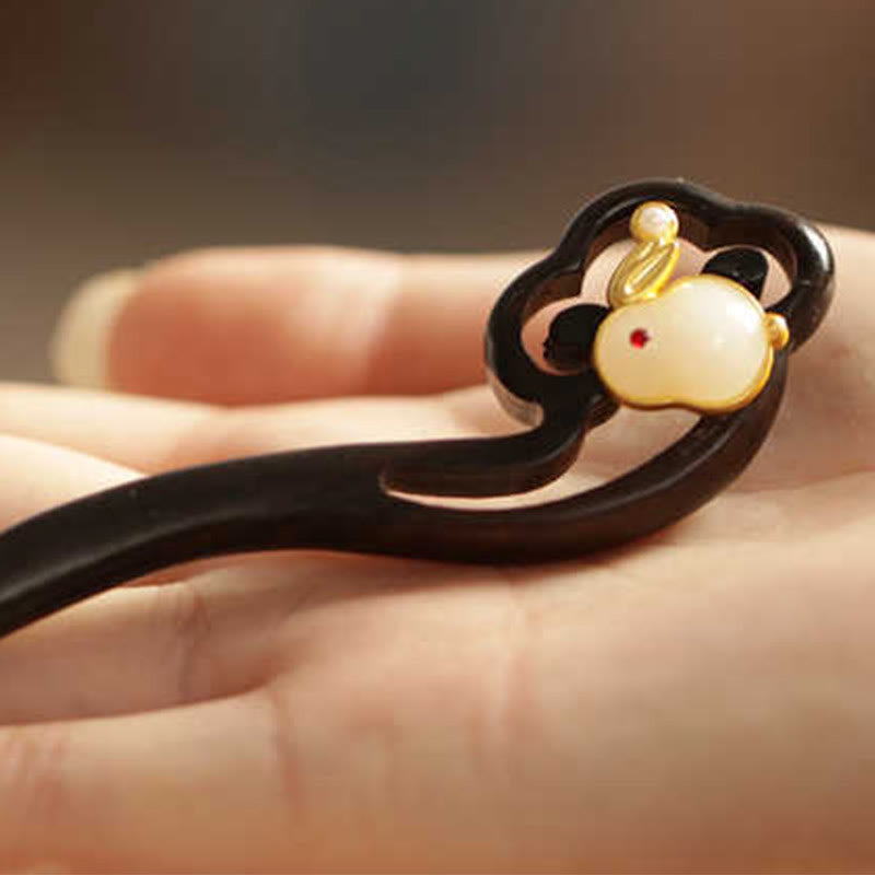 Buddhist Blessing Auspicious Cloud Sandalwood Rabbit Protection Hairpin