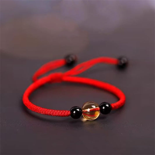 Buddhist Blessing Handcrafted Citrine Black Obsidian Bead King Kong Knot Peace Knot Luck Rope Bracelet