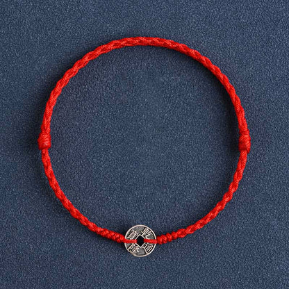 Buddhist Blessing 925 Sterling Silver Five Emperor Coins Red String Protection Luck Braided Bracelet Anklet