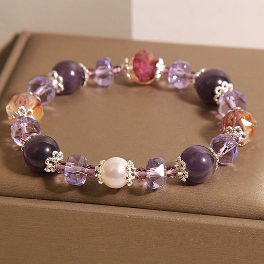 Buddhist Blessing Natural Amethyst Pearl Crystal Positive Bracelet