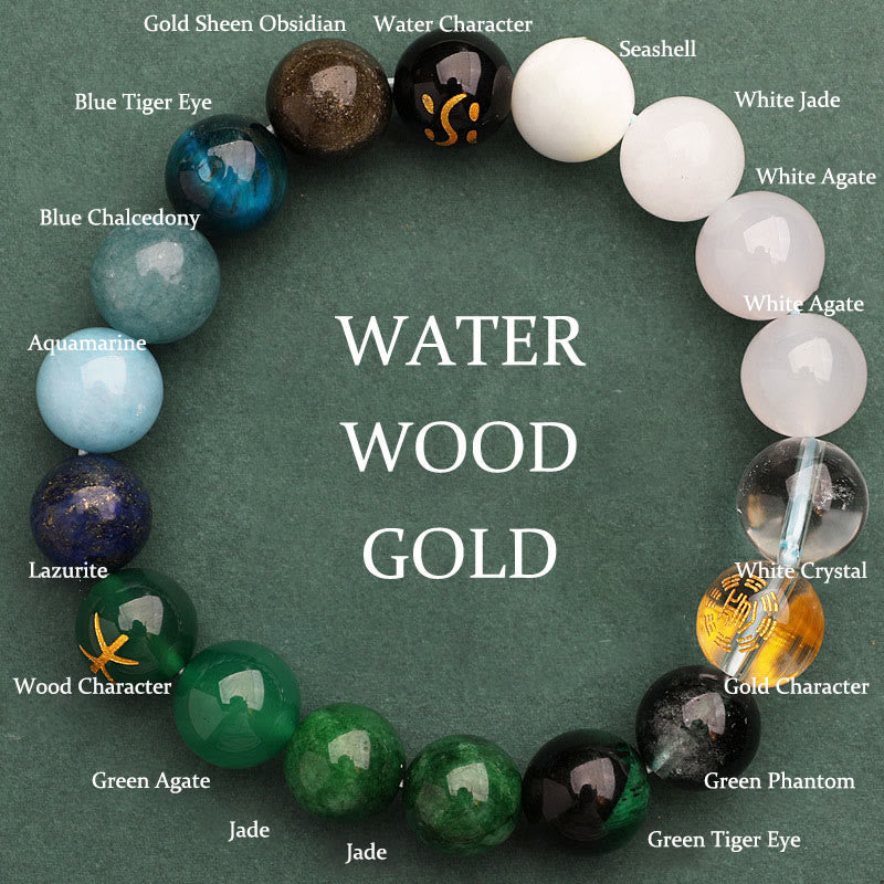Buddhist Blessing Five Elements Various Agate Crystal Sun Stone Wisdom Bracelet