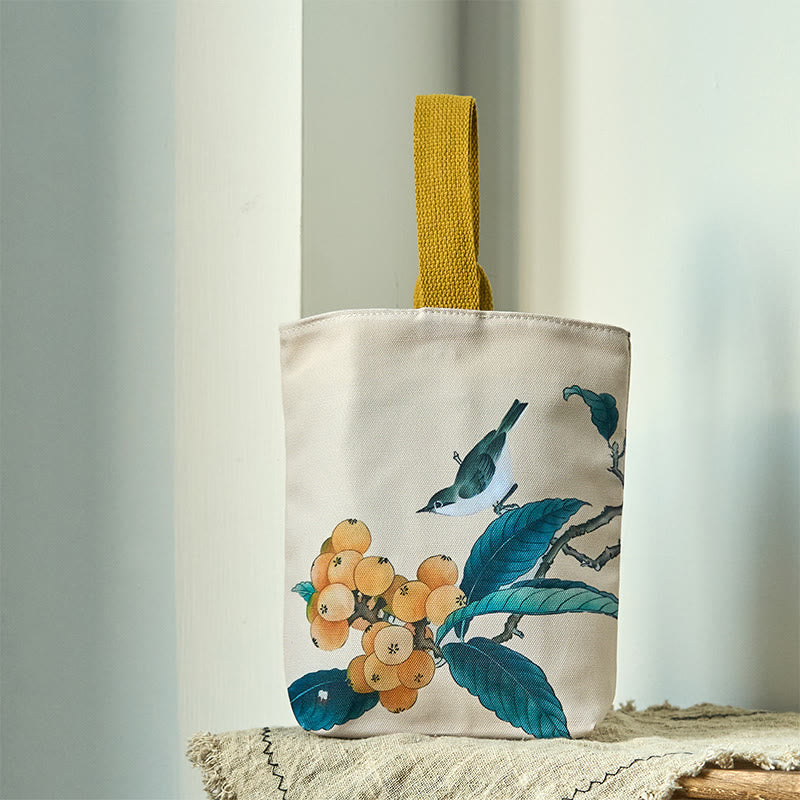 Buddhist Blessing Loquat Bird Canvas Handbag