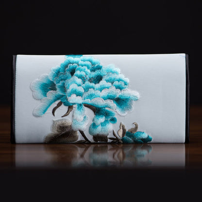 Buddhist Blessing Peony Flower Su Embroidery Journey Shopping Long Purse Handbag