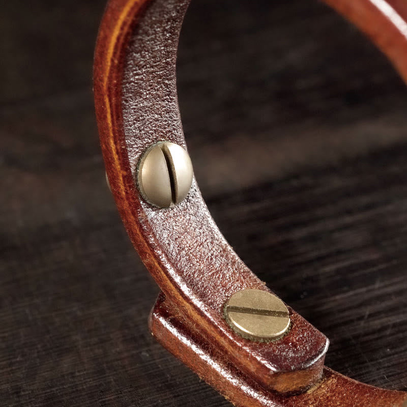 Buddhist Blessing Vintage Leather Copper Brass Wire Healing Bangle Bracelet