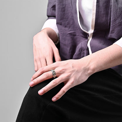 Buddhist Blessing Tibetan The Nine-word Mantra Yin Yang Pattern Titanium Steel Spinner Balance Ring