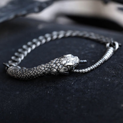 Buddhist Blessing Sterling Silver Snake Shape Texture Year Of The Snake Blessing Bracelet