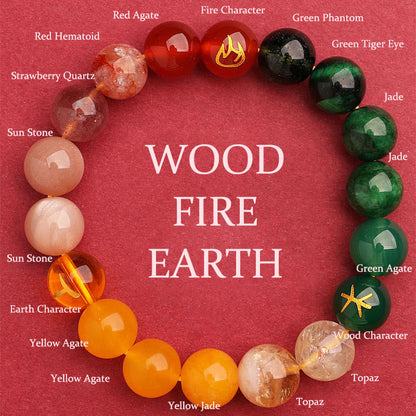 Buddhist Blessing Five Elements Various Agate Crystal Sun Stone Wisdom Bracelet