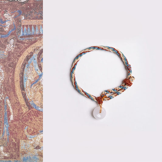 Buddhist Blessing Natural Hetian Jade Peace Buckle Protection Colored Rope Braided Bracelet